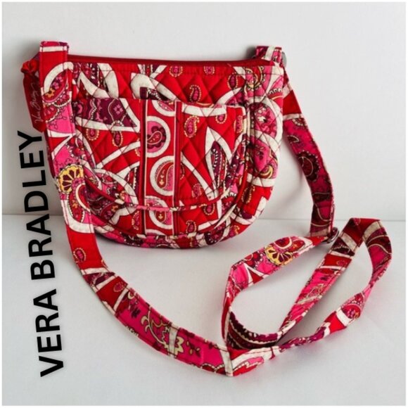 Vera Bradley Mini Saddle Bag in Raspberry Paisley Retired Pattern Crossbody - Picture 1 of 13